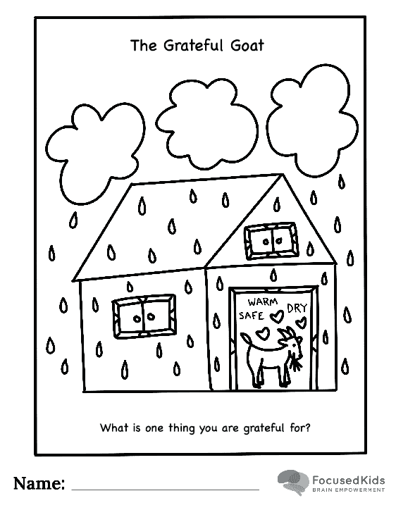 FocusedKids Coloring Page Download: Grateful Goat in the Rain